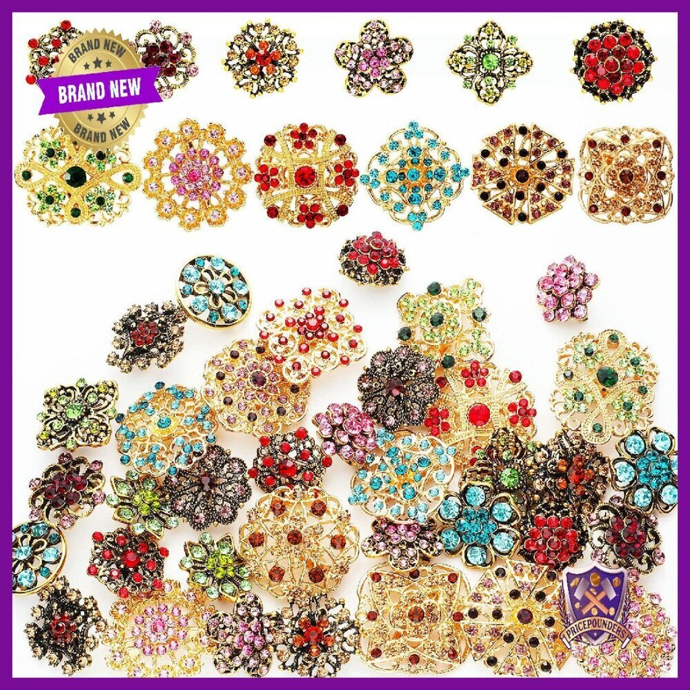 36 Piece Rhinestone Flower Brooch Set for Crafts & Jewelry Making